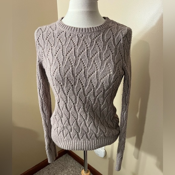Ann Taylor LOFT Taupe/Light Tan Crew Neck Wave Print Sweater Sz M - Picture 1 of 5